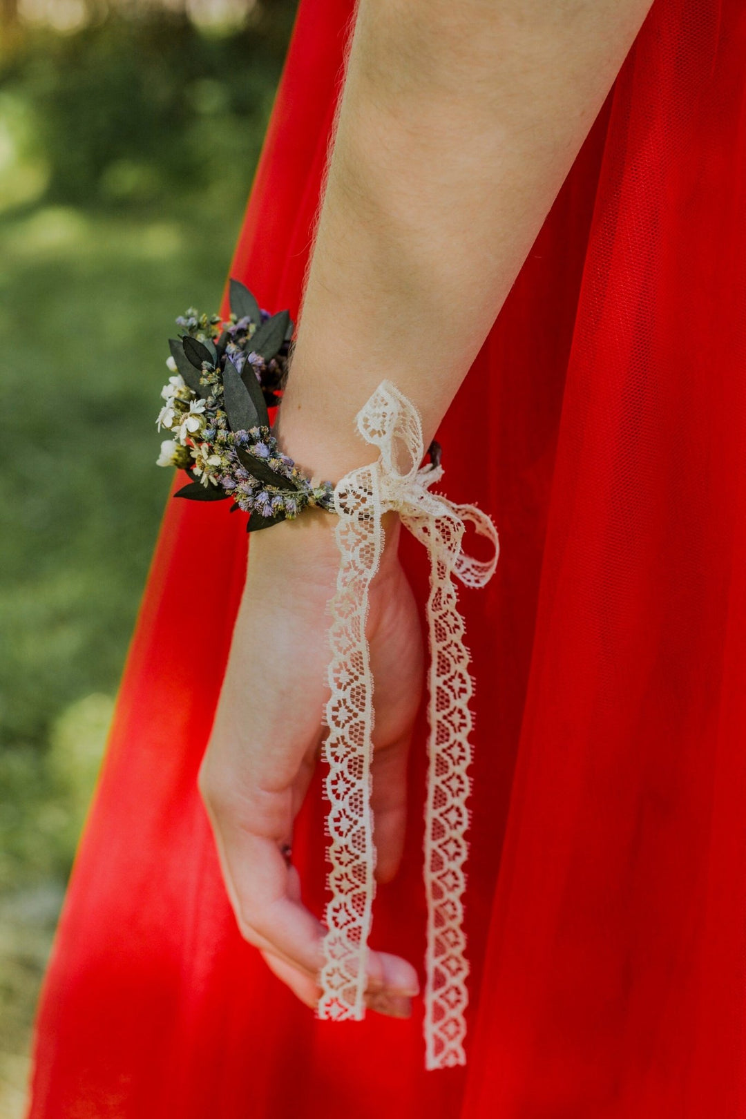 Dried Flower Wrist Corsage: Eucalyptus Wedding Bracelet, Bridesmaid Jewelry – handmade floral hair accessory by magaela