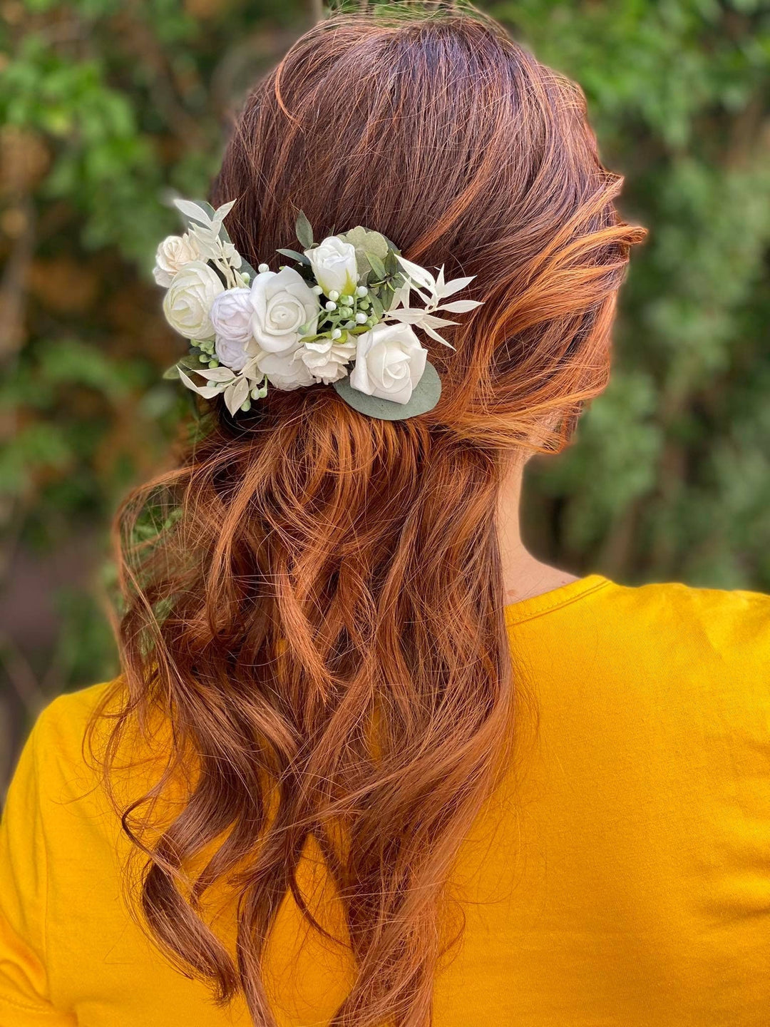 Ivory Floral Bridal Hair Comb: Boho Wedding Headpiece – handmade floral hair accessory by magaela