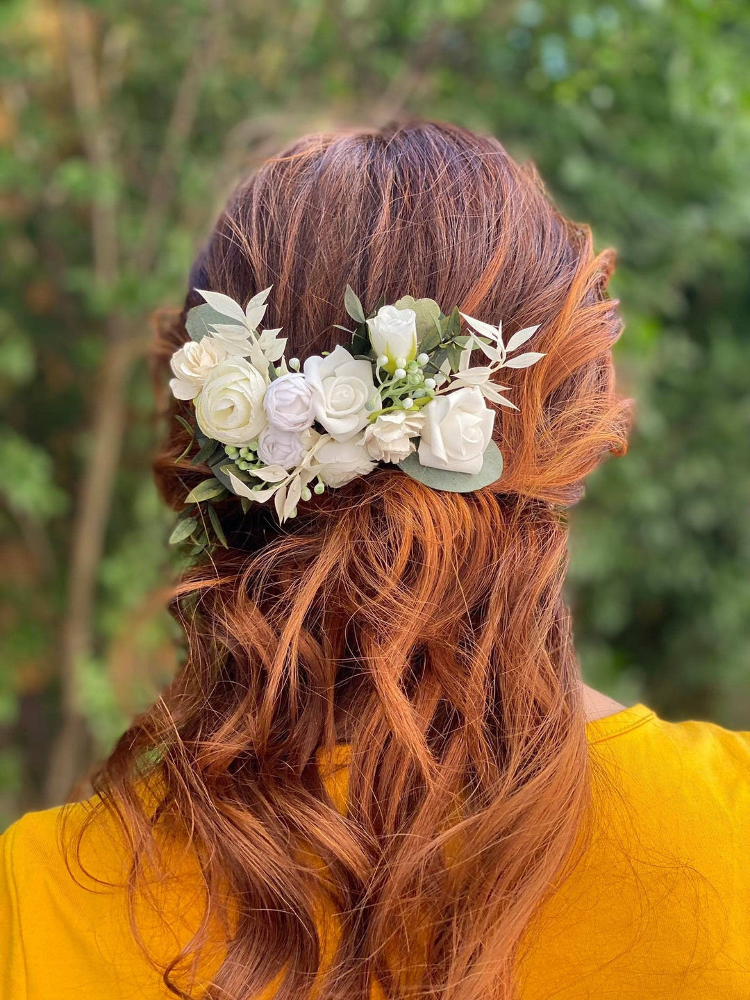 Ivory Floral Bridal Hair Comb: Boho Wedding Headpiece – handmade floral hair accessory by magaela