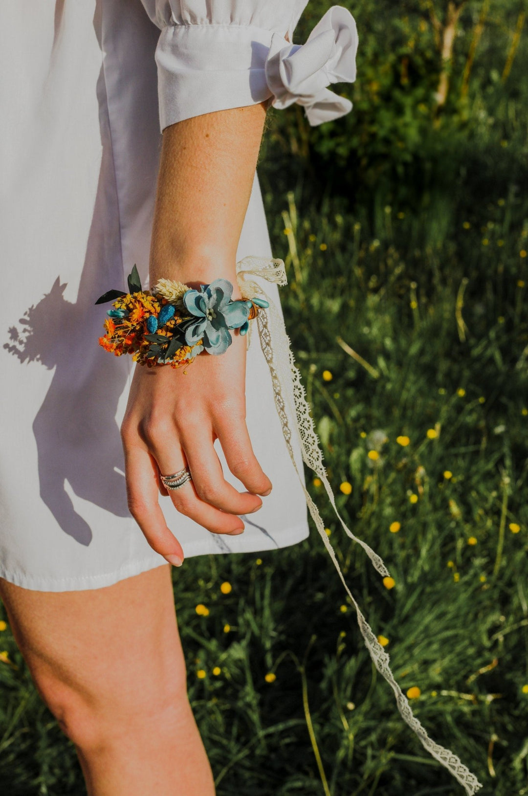 Bridal Flower Bracelet: Handmade Meadow Wrist Corsage – handmade floral hair accessory by magaela
