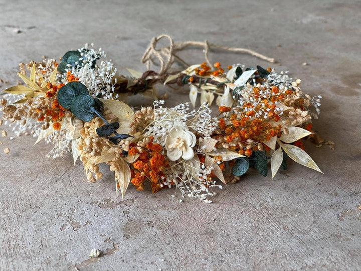 Burnt Orange Flower Crown: Rustic Autumn Wedding Headpiece – handmade floral hair accessory by magaela