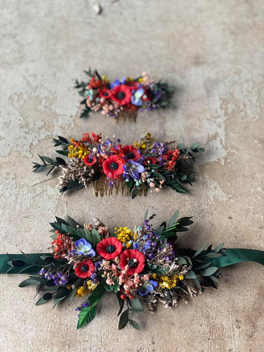 Folk Wedding Flower Hair Comb: Poppy Bridal Accessory – handmade floral hair accessory by magaela