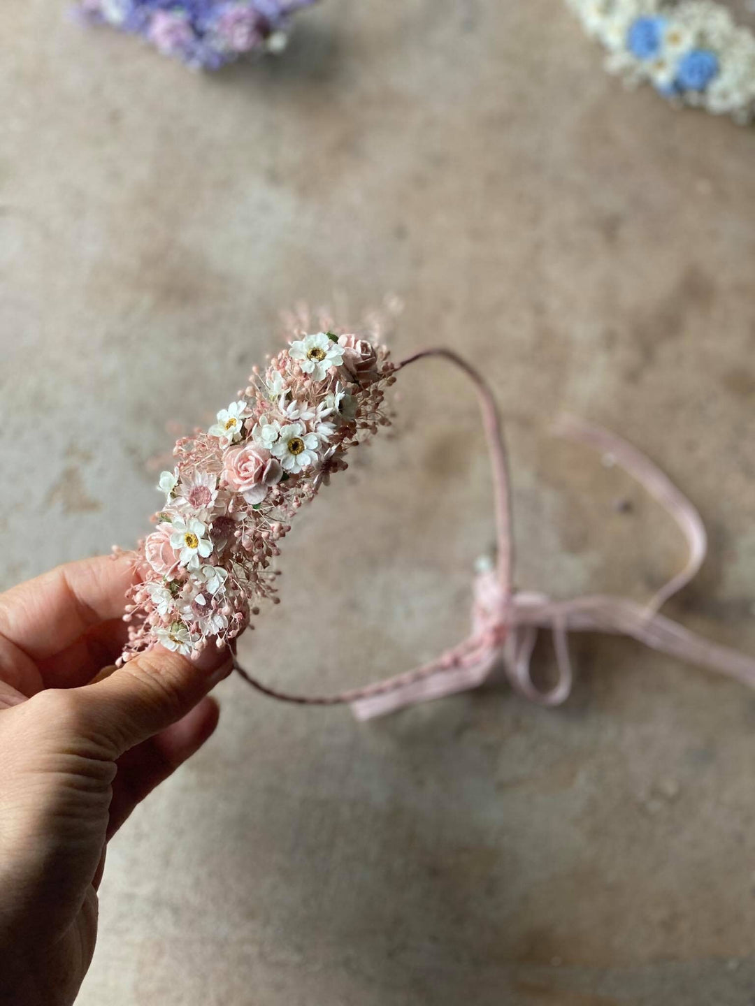 Blush Flower Crown: Newborn Photo Prop, Baptism Hair Wreath – handmade floral hair accessory by magaela