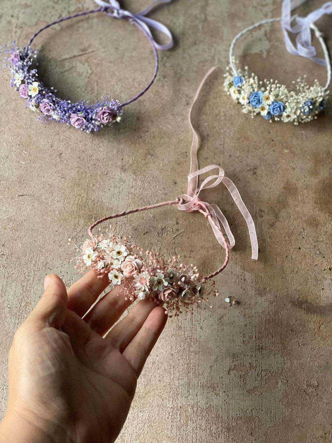 Blush Flower Crown: Newborn Photo Prop, Baptism Hair Wreath – handmade floral hair accessory by magaela