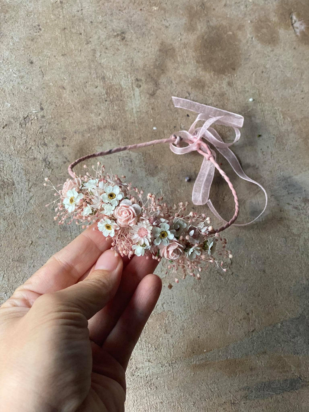 Blush Flower Crown: Newborn Photo Prop, Baptism Hair Wreath – handmade floral hair accessory by magaela
