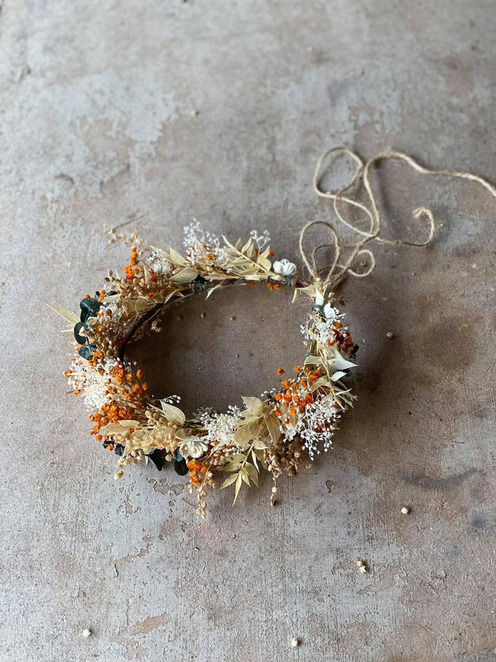 Burnt Orange Flower Crown: Rustic Autumn Wedding Headpiece – handmade floral hair accessory by magaela