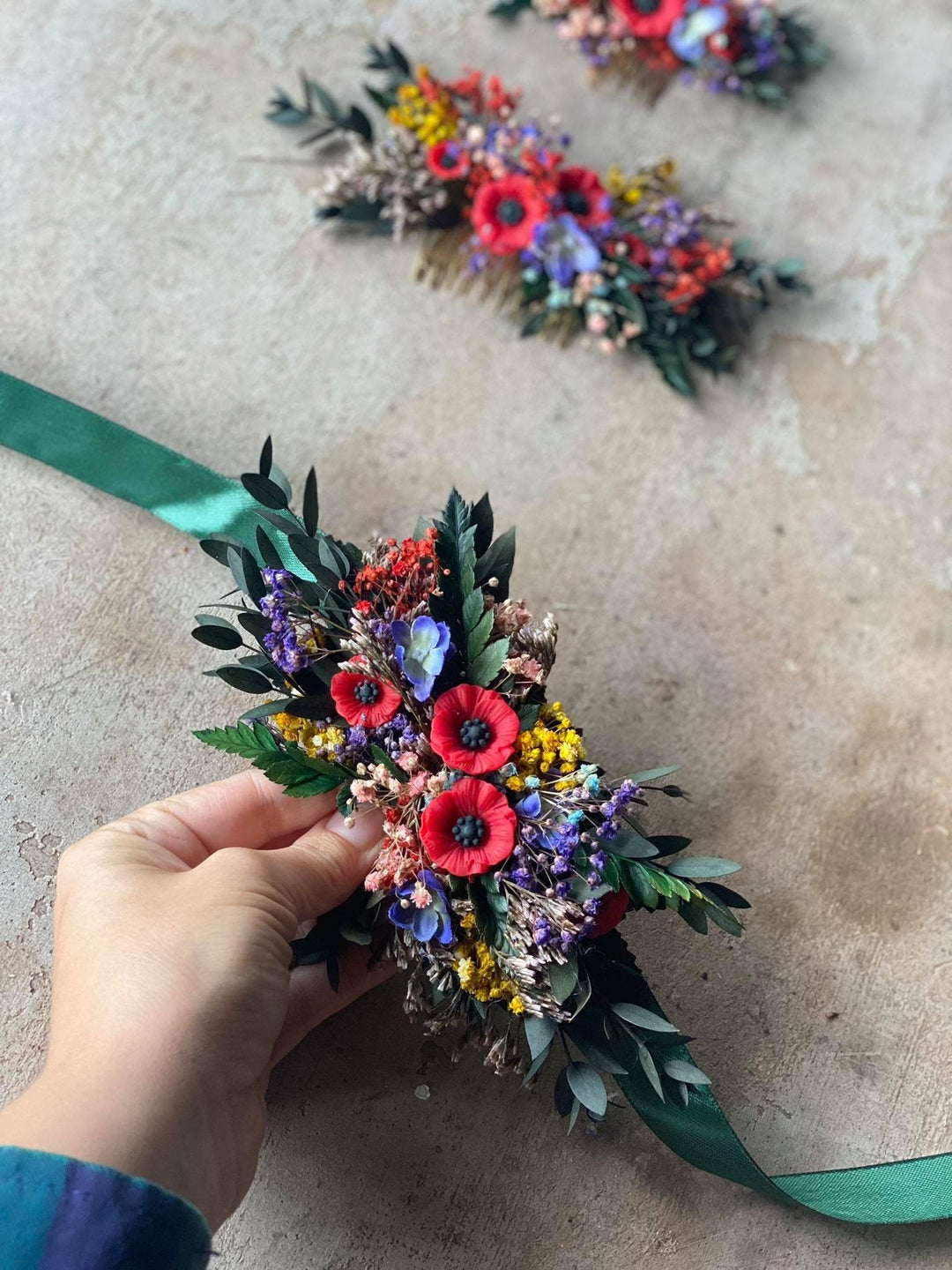 Folk Wedding Flower Belt: Poppy Bridal Sash, Colorful Slavic Style – handmade floral hair accessory by magaela