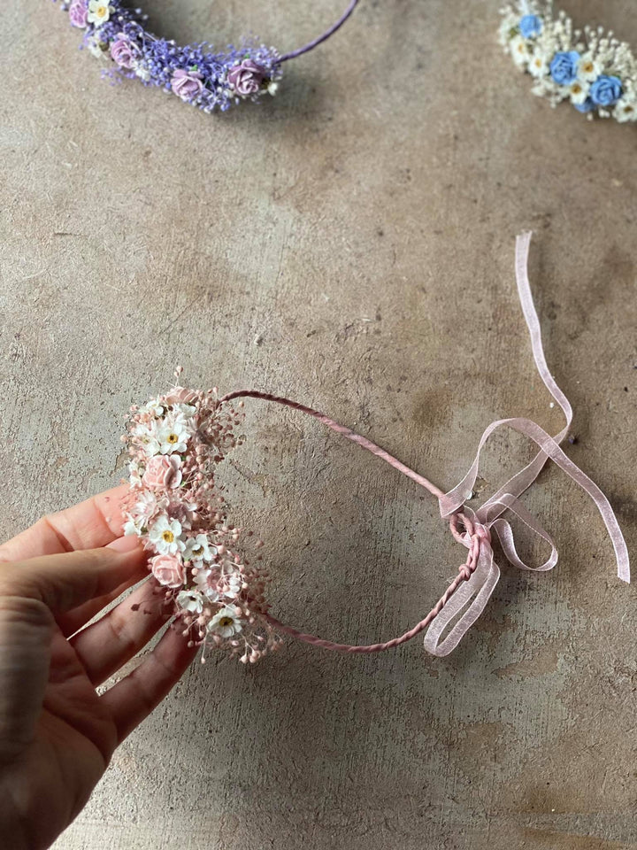 Blush Flower Crown: Newborn Photo Prop, Baptism Hair Wreath – handmade floral hair accessory by magaela