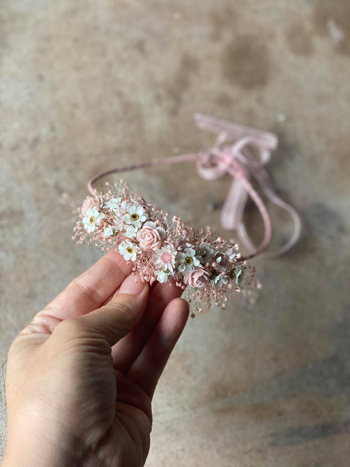Blush Flower Crown: Newborn Photo Prop, Baptism Hair Wreath – handmade floral hair accessory by magaela