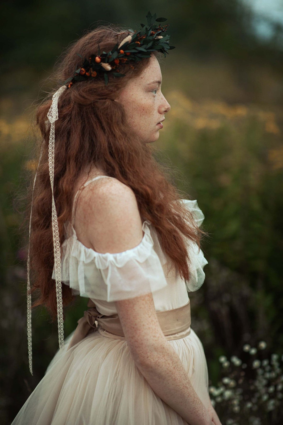 Autumn Flower Hair Wreath: Burnt Orange Boho Wedding Headpiece – handmade floral hair accessory by magaela