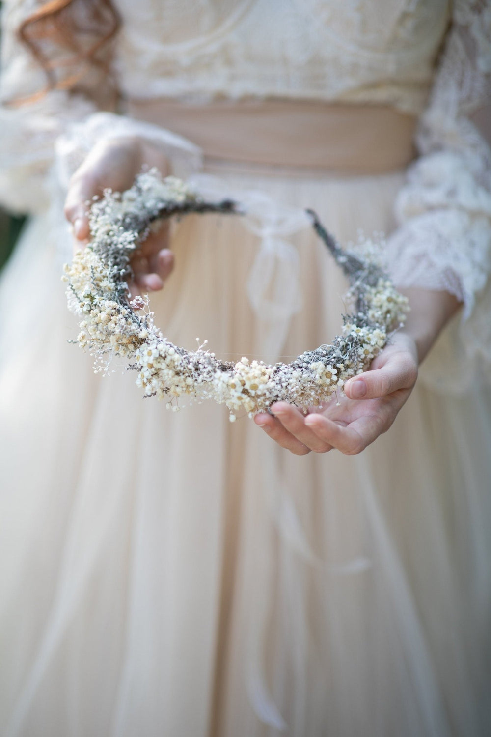 Ivory Flower Crown: Preserved Baby's Breath Bridal Headpiece – handmade floral hair accessory by magaela