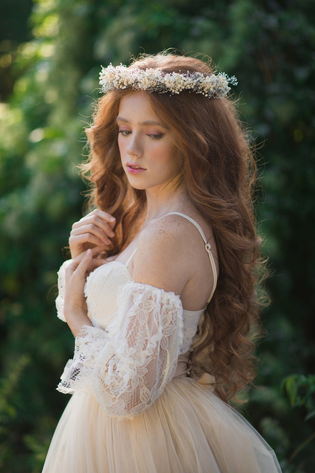 Ivory Flower Crown: Preserved Baby's Breath Bridal Headpiece – handmade floral hair accessory by magaela