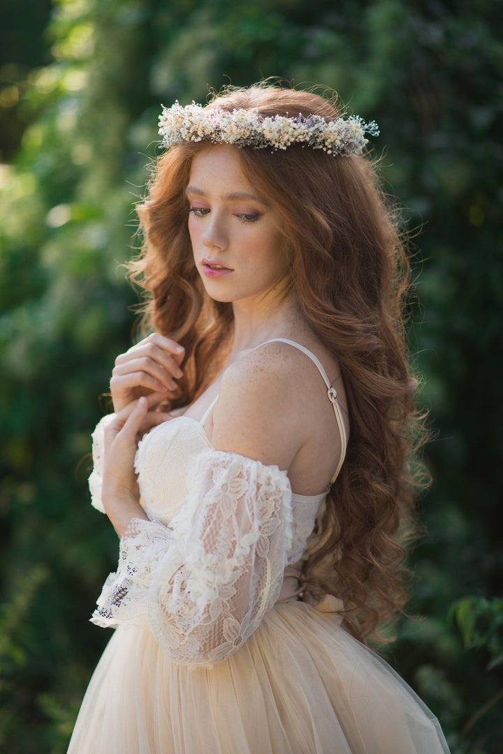 Ivory Flower Crown: Preserved Baby's Breath Bridal Headpiece – handmade floral hair accessory by magaela