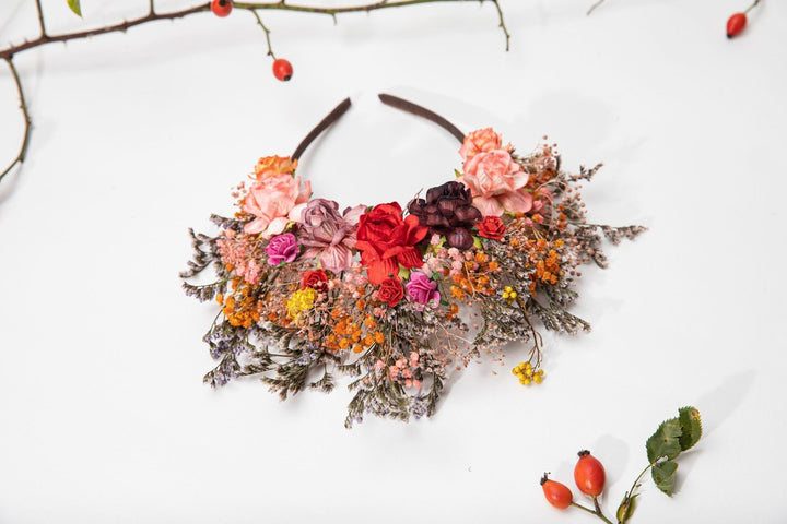 Frida Kahlo Flower Crown: Boho Wedding Headband – handmade floral hair accessory by magaela
