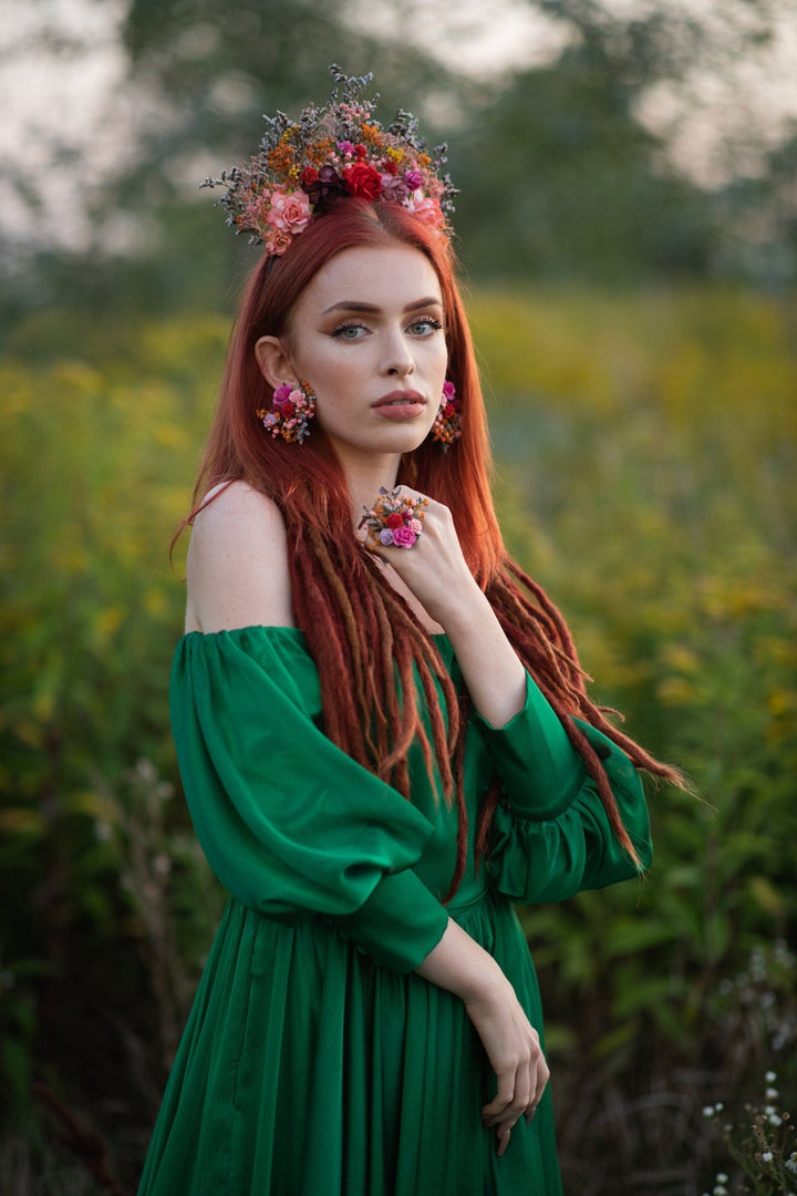 Frida Flower Earrings: Wedding Bridal Rose Clip Ons – handmade floral hair accessory by magaela