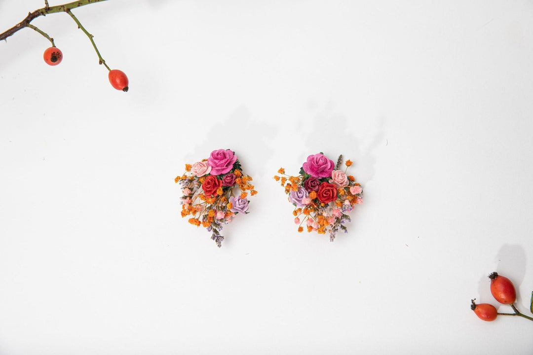 Frida Flower Earrings: Wedding Bridal Rose Clip Ons – handmade floral hair accessory by magaela