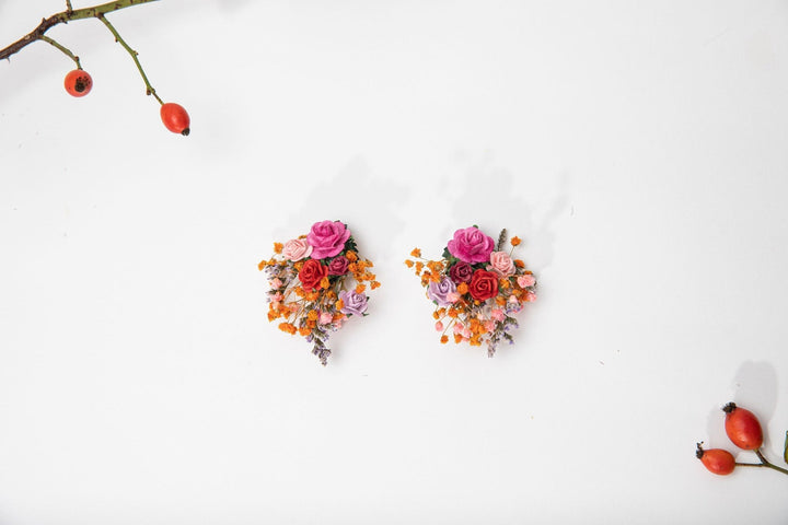 Frida Flower Earrings: Wedding Bridal Rose Clip Ons – handmade floral hair accessory by magaela