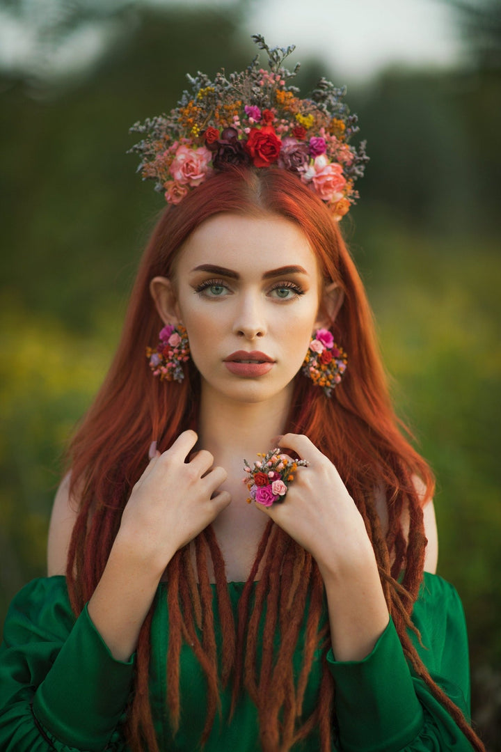 Frida Flower Earrings: Wedding Bridal Rose Clip Ons – handmade floral hair accessory by magaela