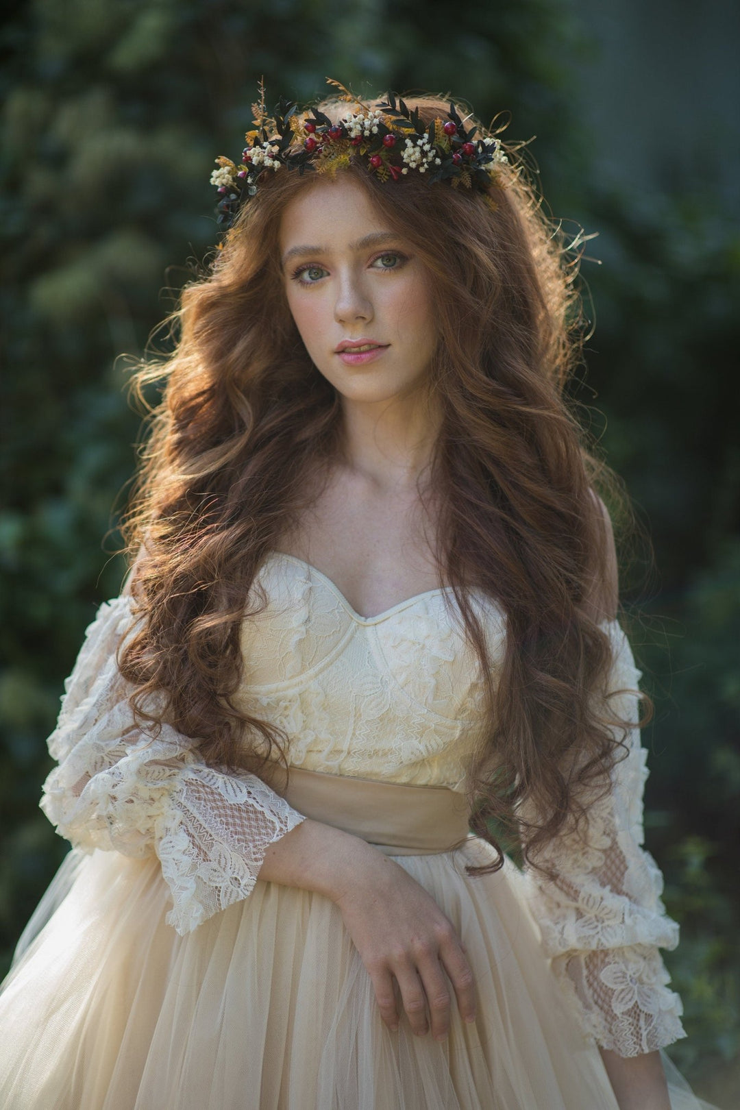 Autumn Bridal Flower Crown: Rose Hips & Baby's Breath Headpiece – handmade floral hair accessory by magaela