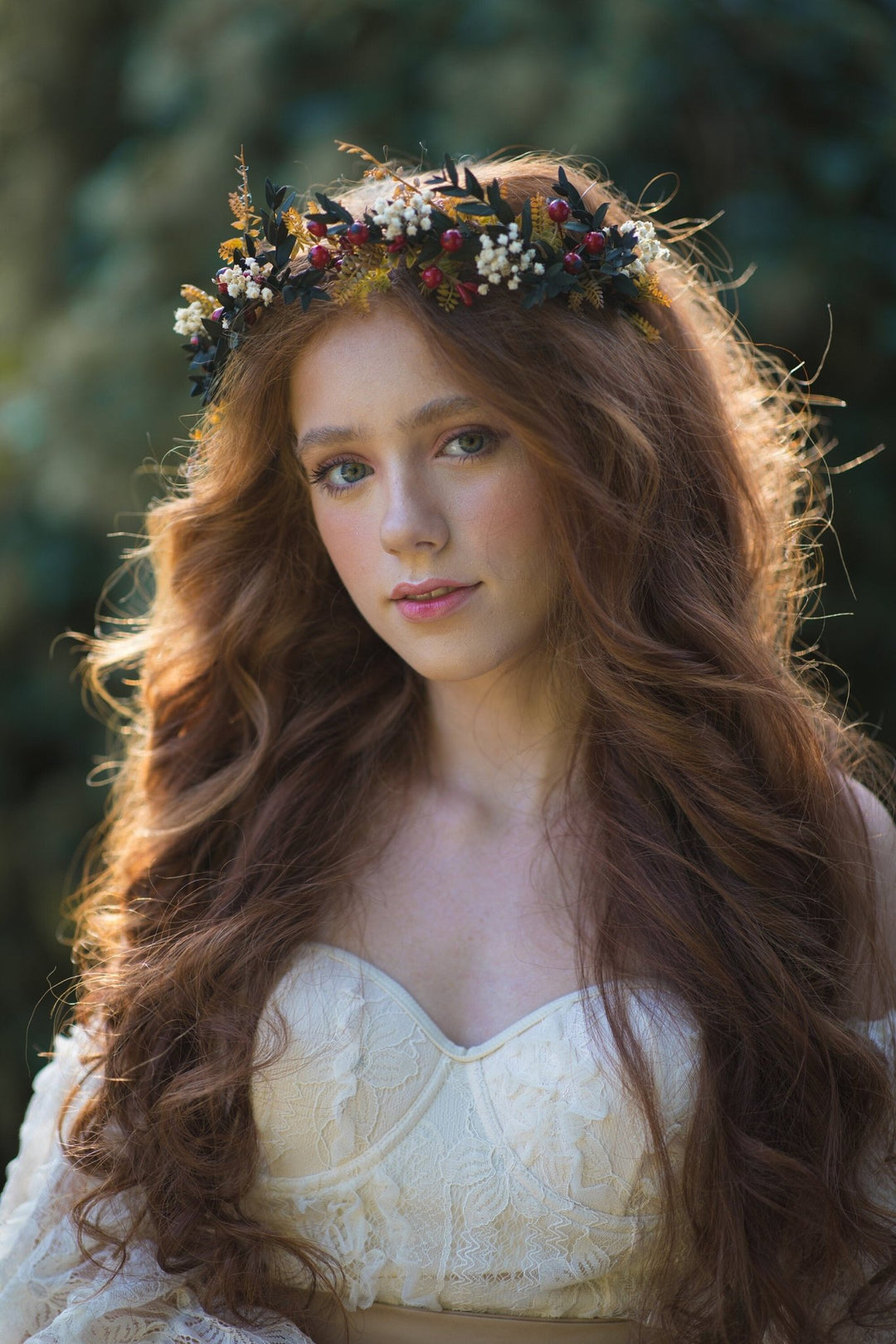 Autumn Bridal Flower Crown: Rose Hips & Baby's Breath Headpiece – handmade floral hair accessory by magaela