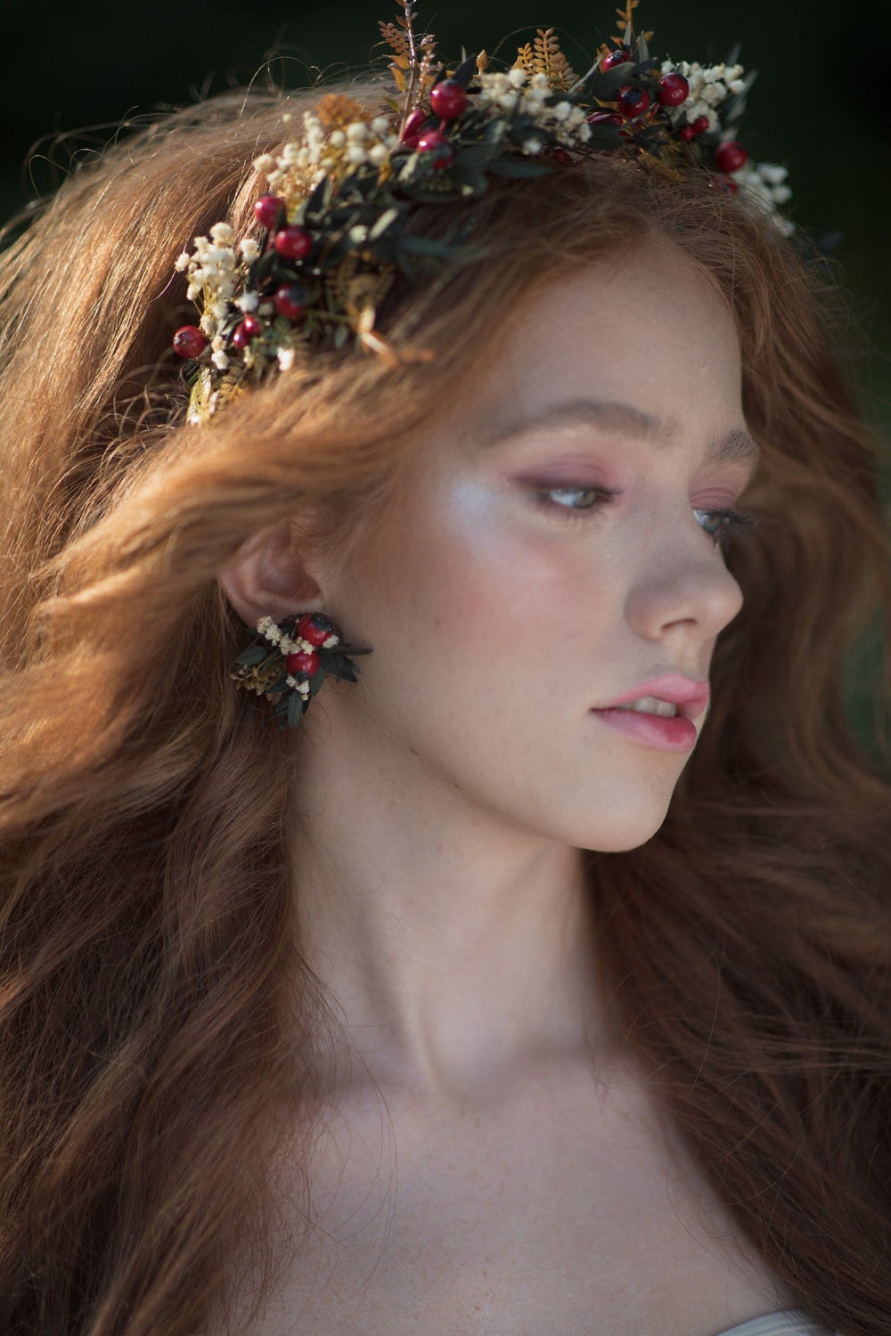 Autumn Rose Hip Earrings: Natural Flower Studs, Bridal Jewelry – handmade floral hair accessory by magaela