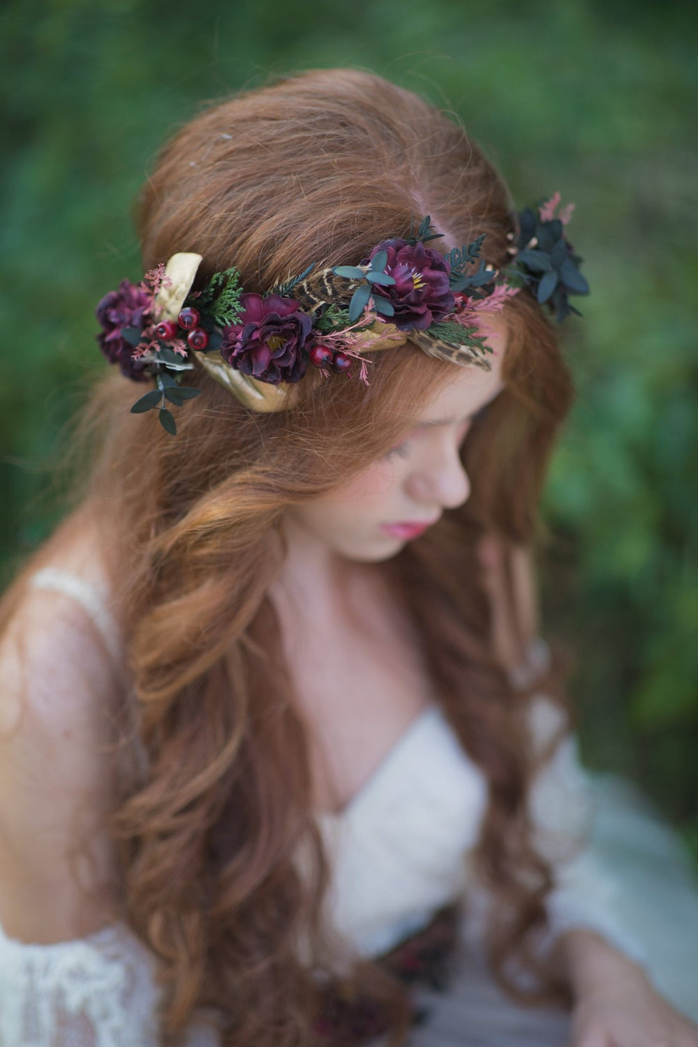 Autumn Flower Hair Wreath: Burgundy Boho Wedding Headpiece – handmade floral hair accessory by magaela
