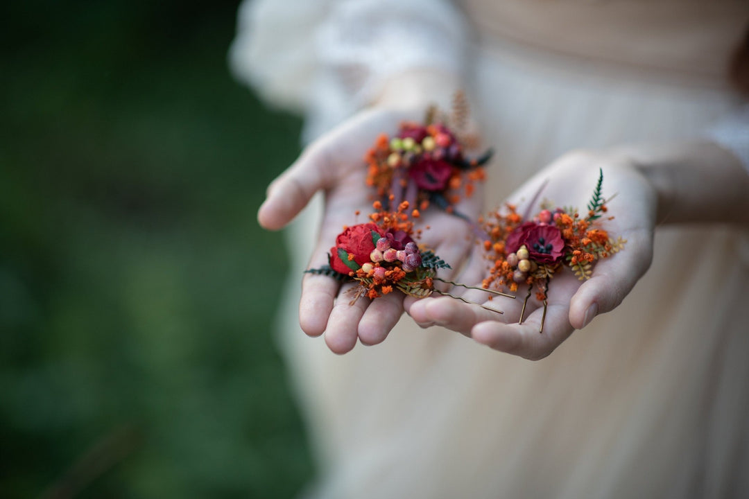 Autumn Flower Hairpins: Bridal Wedding Hair Accessory – handmade floral hair accessory by magaela