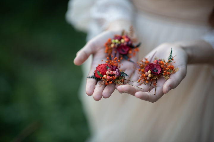 Autumn Flower Hairpins: Bridal Wedding Hair Accessory – handmade floral hair accessory by magaela
