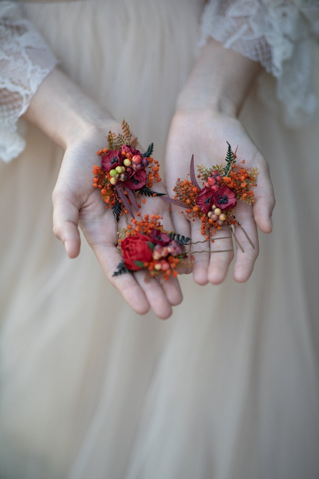 Autumn Flower Hairpins: Bridal Wedding Hair Accessory – handmade floral hair accessory by magaela
