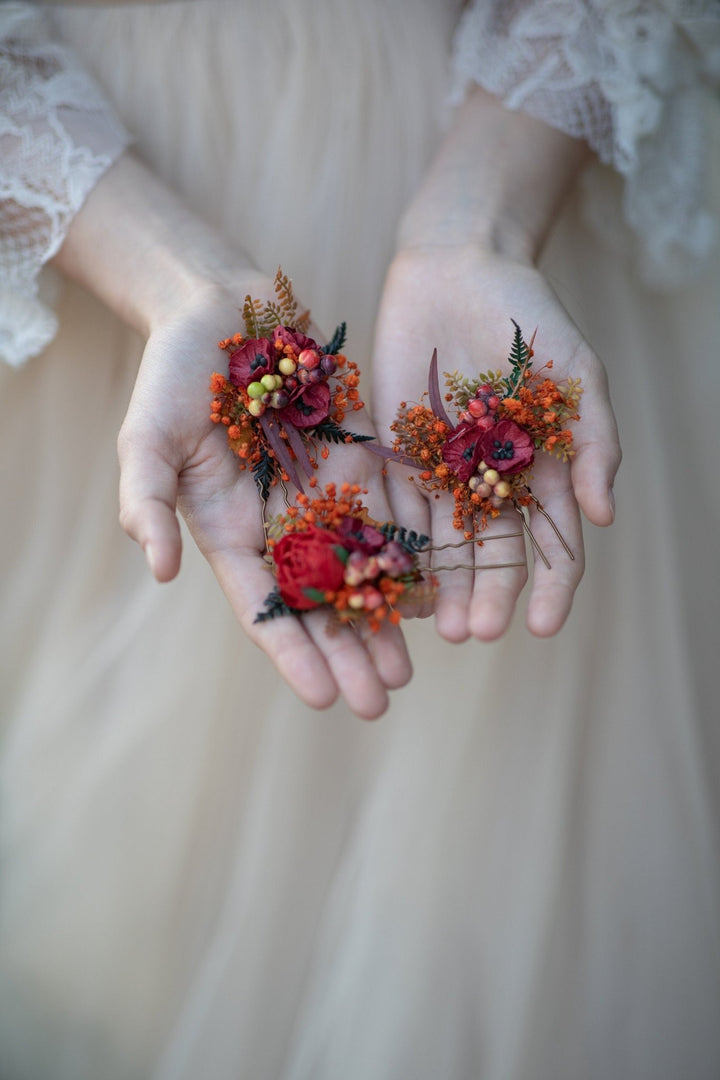 Autumn Flower Hairpins: Bridal Wedding Hair Accessory – handmade floral hair accessory by magaela