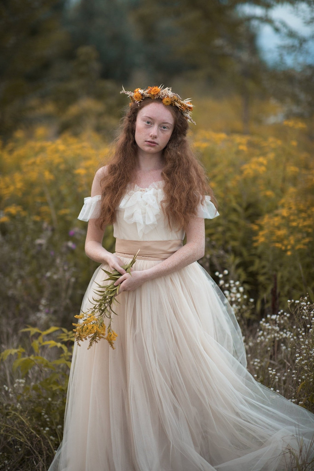Ochre Flower Crown: Preserved Autumn Wedding Bridal Headpiece – handmade floral hair accessory by magaela