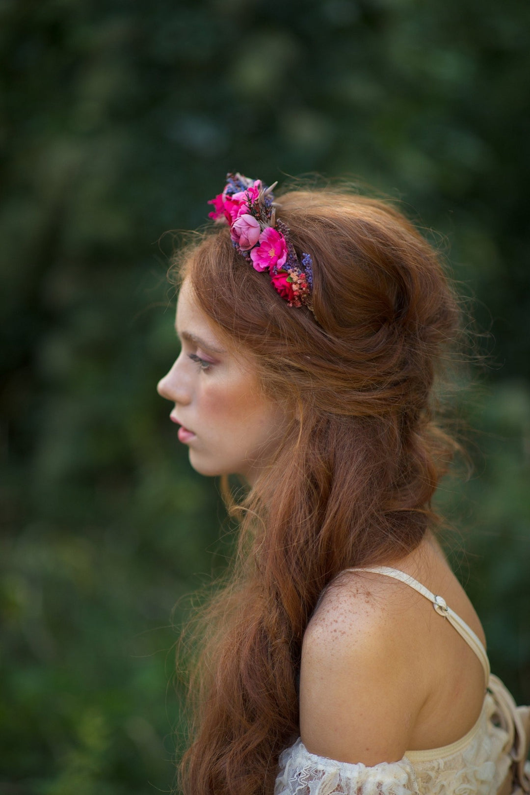 Raspberry Flower Headband: Magenta Bridal Headpiece – handmade floral hair accessory by magaela
