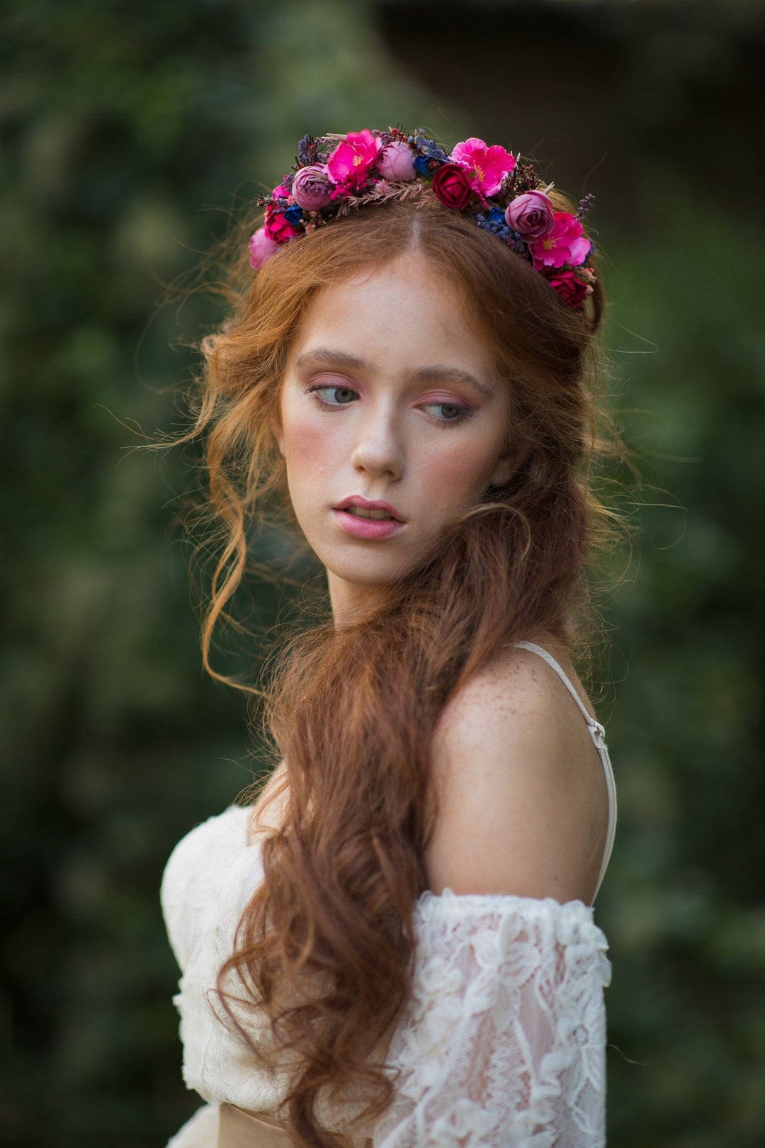 Raspberry Flower Headband: Magenta Bridal Headpiece – handmade floral hair accessory by magaela