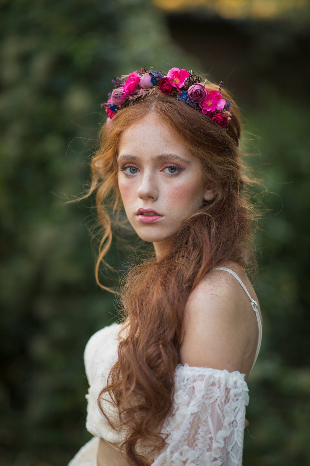 Raspberry Flower Headband: Magenta Bridal Headpiece – handmade floral hair accessory by magaela
