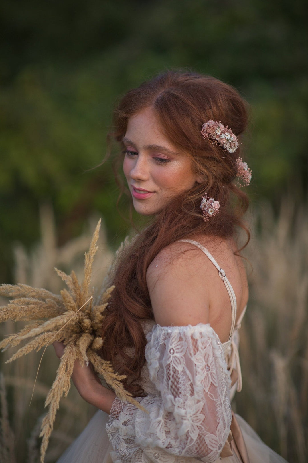Blush Wedding Hair Comb & Pins: Romantic Dried Flower Accessories – handmade floral hair accessory by magaela