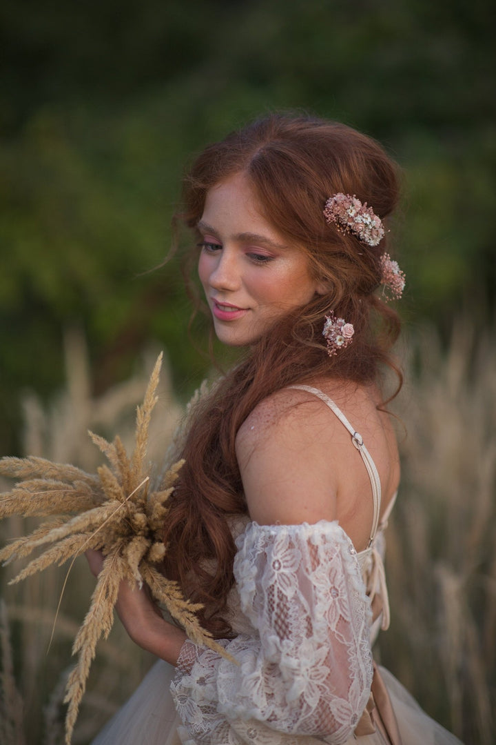 Blush Wedding Hair Comb & Pins: Romantic Dried Flower Accessories – handmade floral hair accessory by magaela