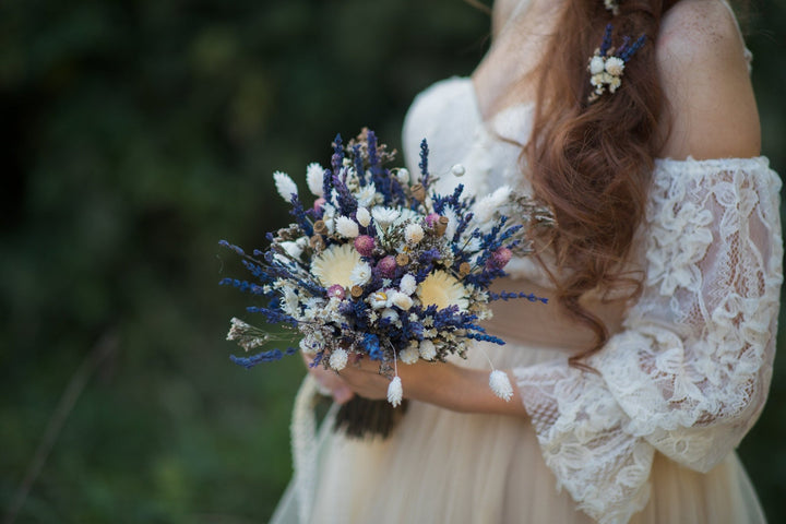 Preserved Lavender Wedding Bouquet: Handmade Dried Bridal Bouquet – handmade floral hair accessory by magaela