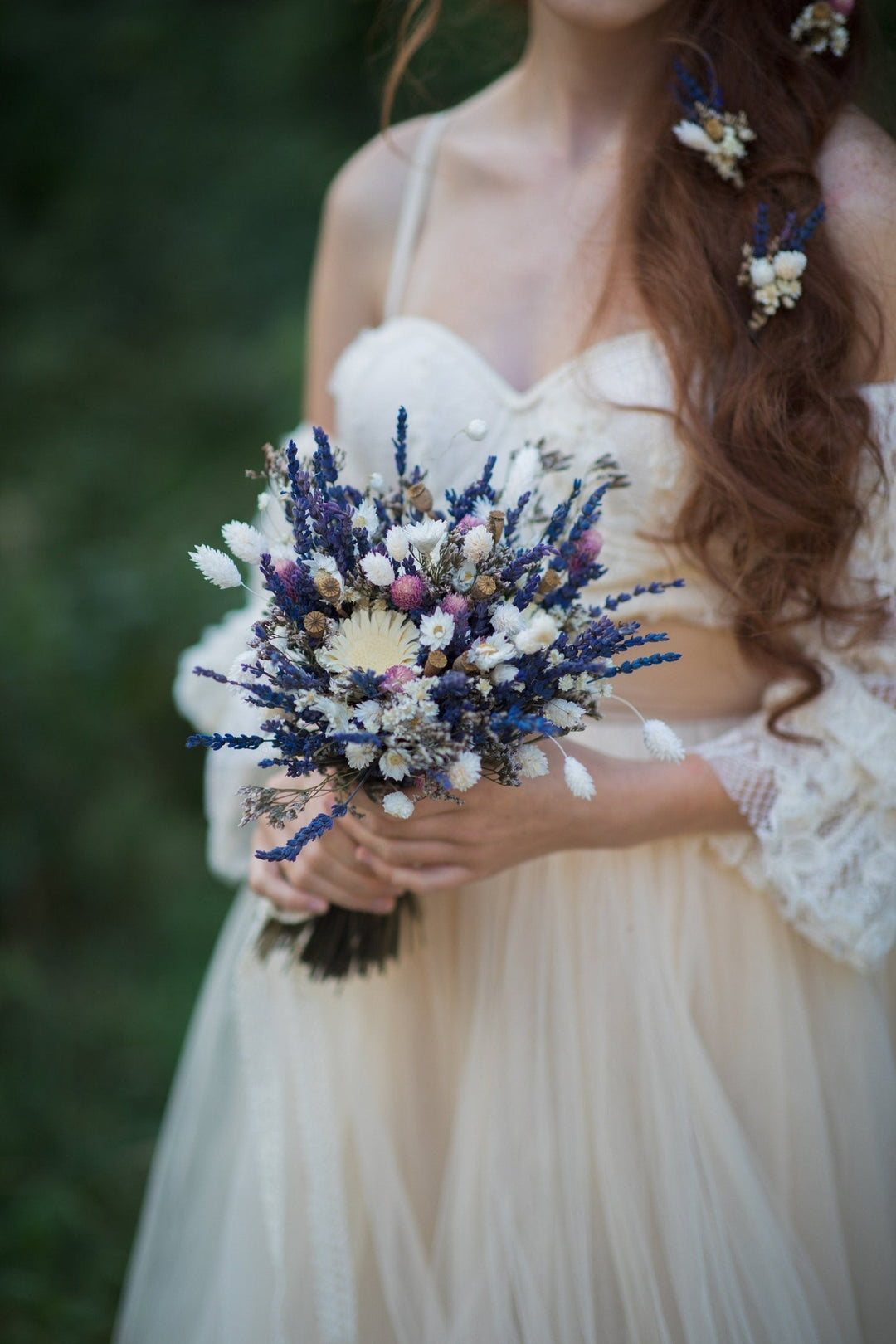 Preserved Lavender Wedding Bouquet: Handmade Dried Bridal Bouquet – handmade floral hair accessory by magaela
