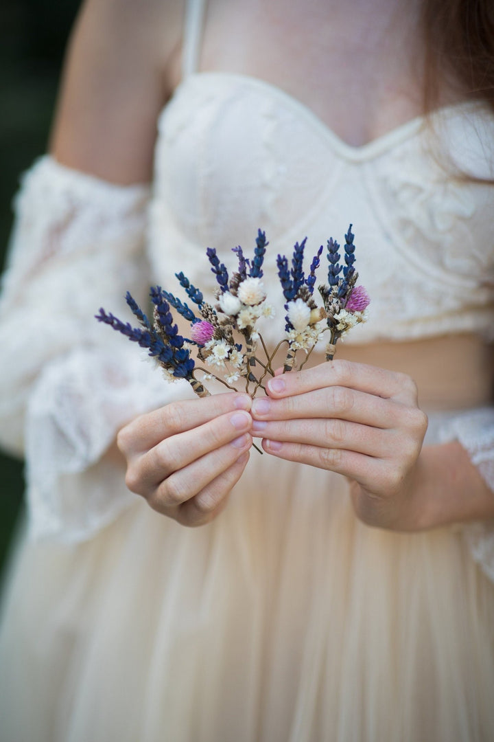 Lavender Dried Flower Hairpins: Provence Wedding Accessories – handmade floral hair accessory by magaela