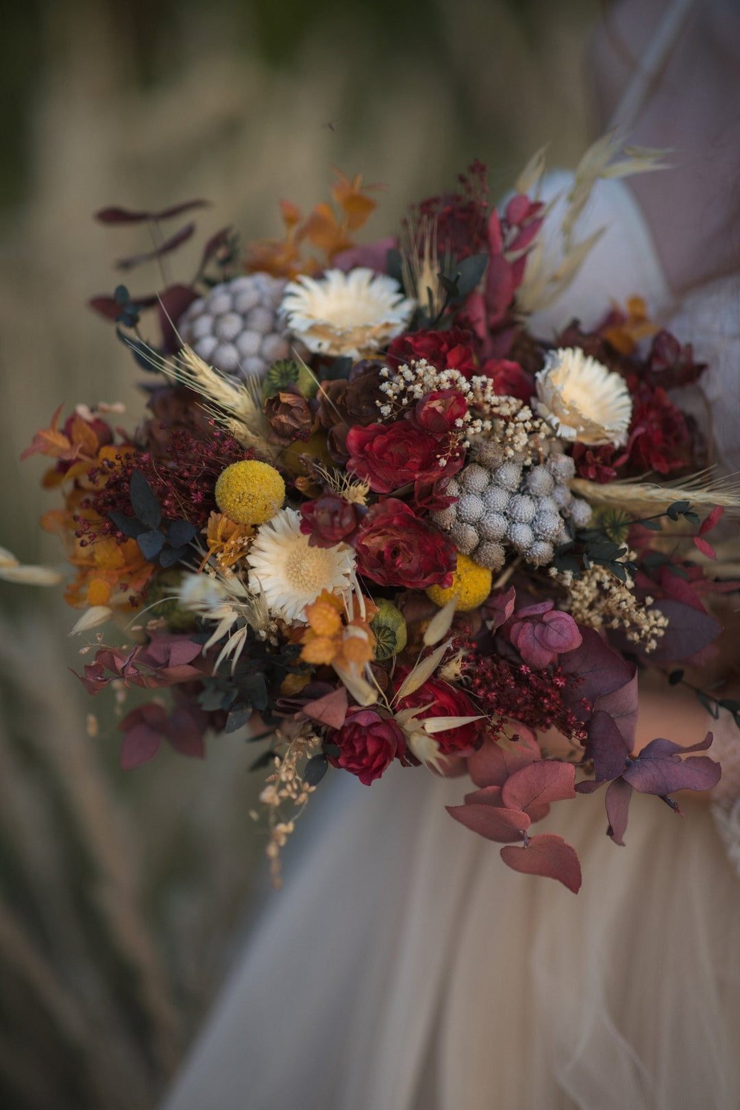 Autumn Bridal Bouquet: Preserved & Artificial Flowers, Customizable – handmade floral hair accessory by magaela