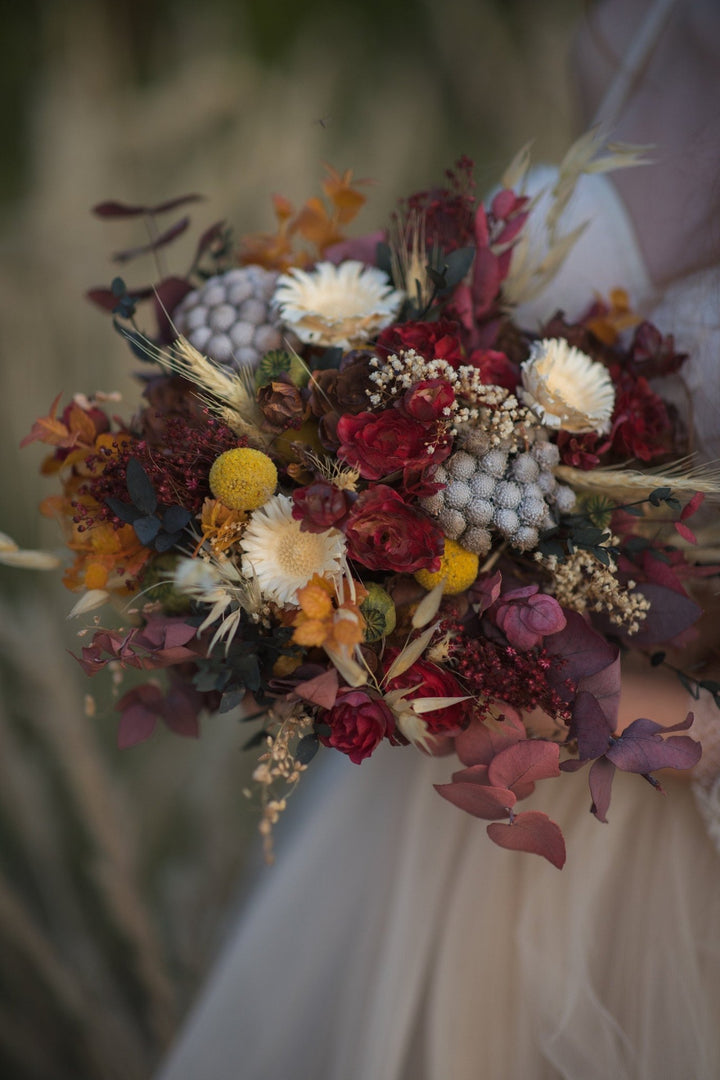 Autumn Bridal Bouquet: Preserved & Artificial Flowers, Customizable – handmade floral hair accessory by magaela