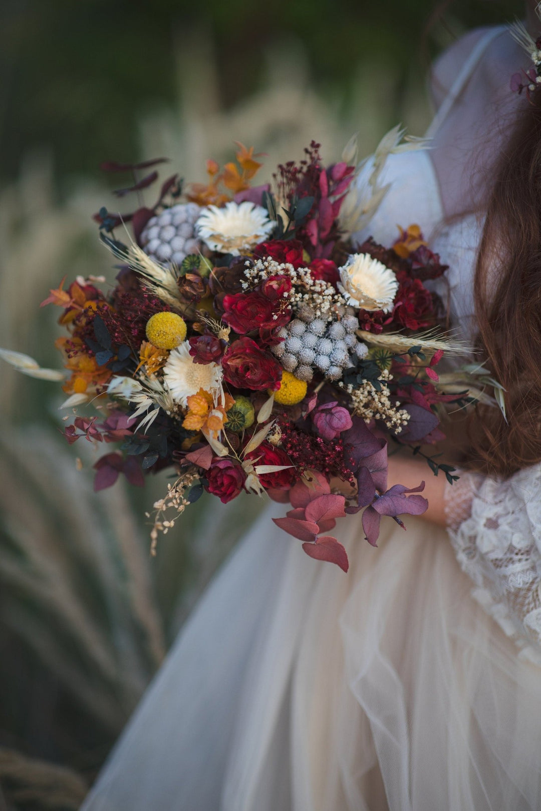 Autumn Bridal Bouquet: Preserved & Artificial Flowers, Customizable – handmade floral hair accessory by magaela