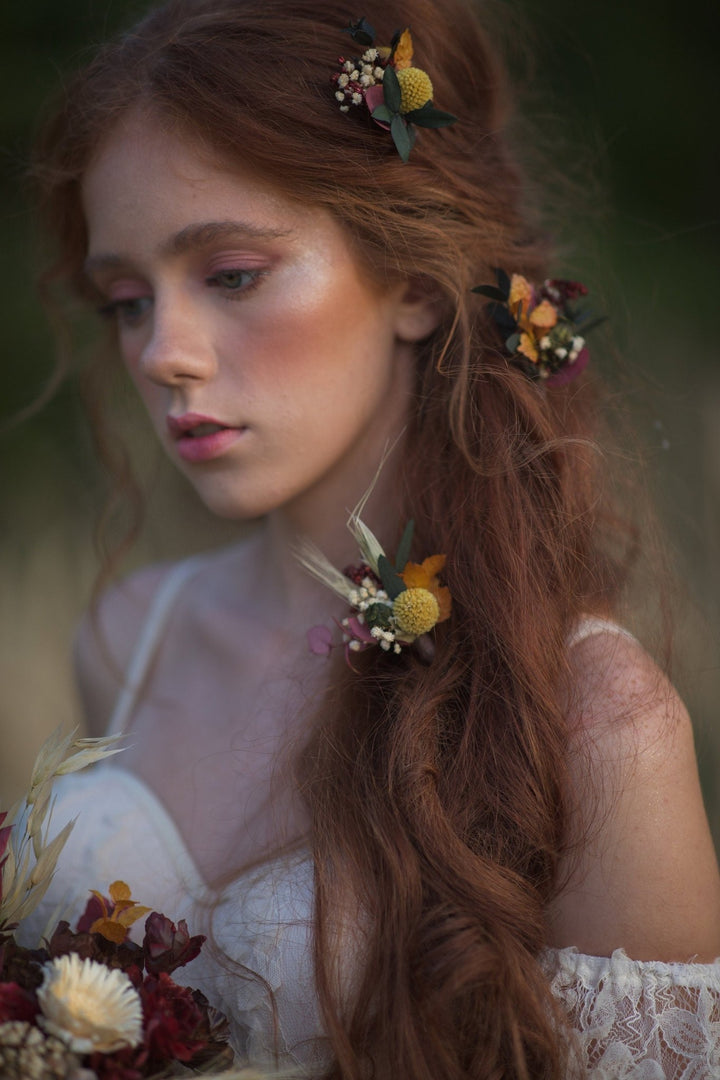 Autumn Flower Hair Pins: Bridal Wedding Accessories – handmade floral hair accessory by magaela