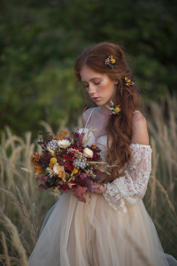 Autumn Flower Hair Pins: Bridal Wedding Accessories – handmade floral hair accessory by magaela