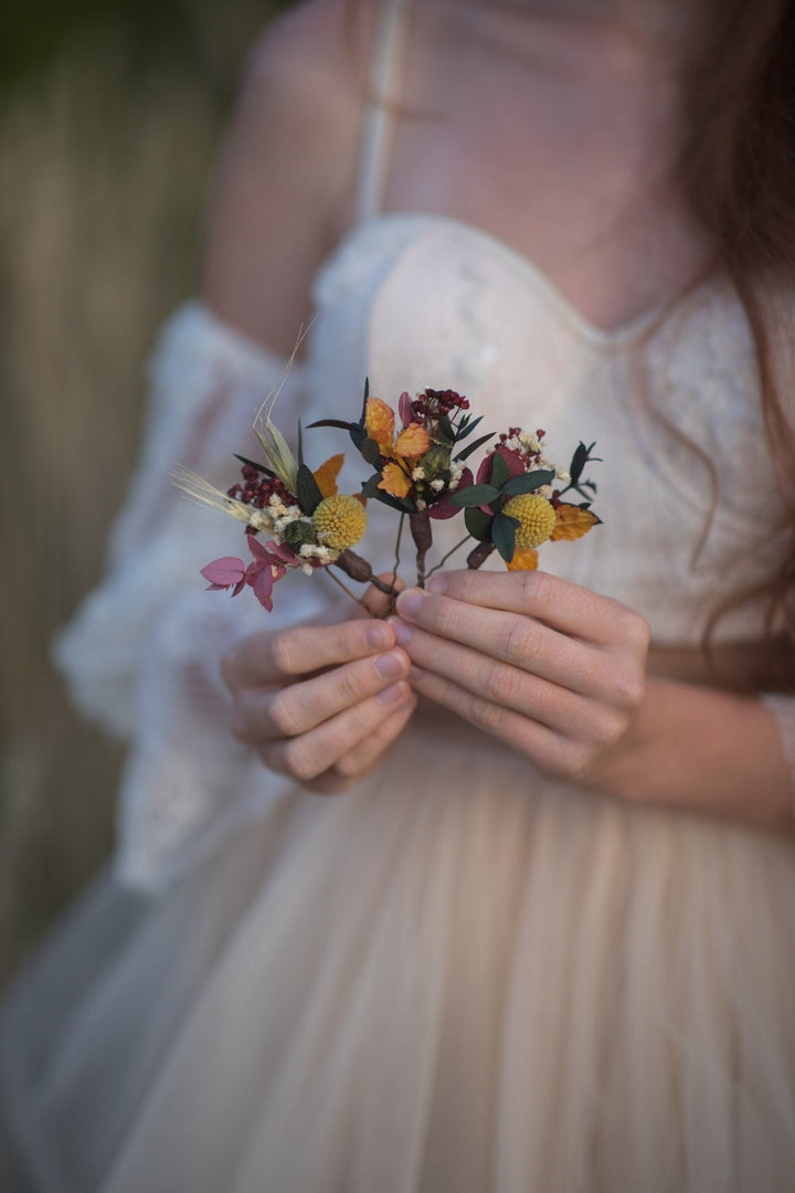 Autumn Flower Hair Pins: Bridal Wedding Accessories – handmade floral hair accessory by magaela