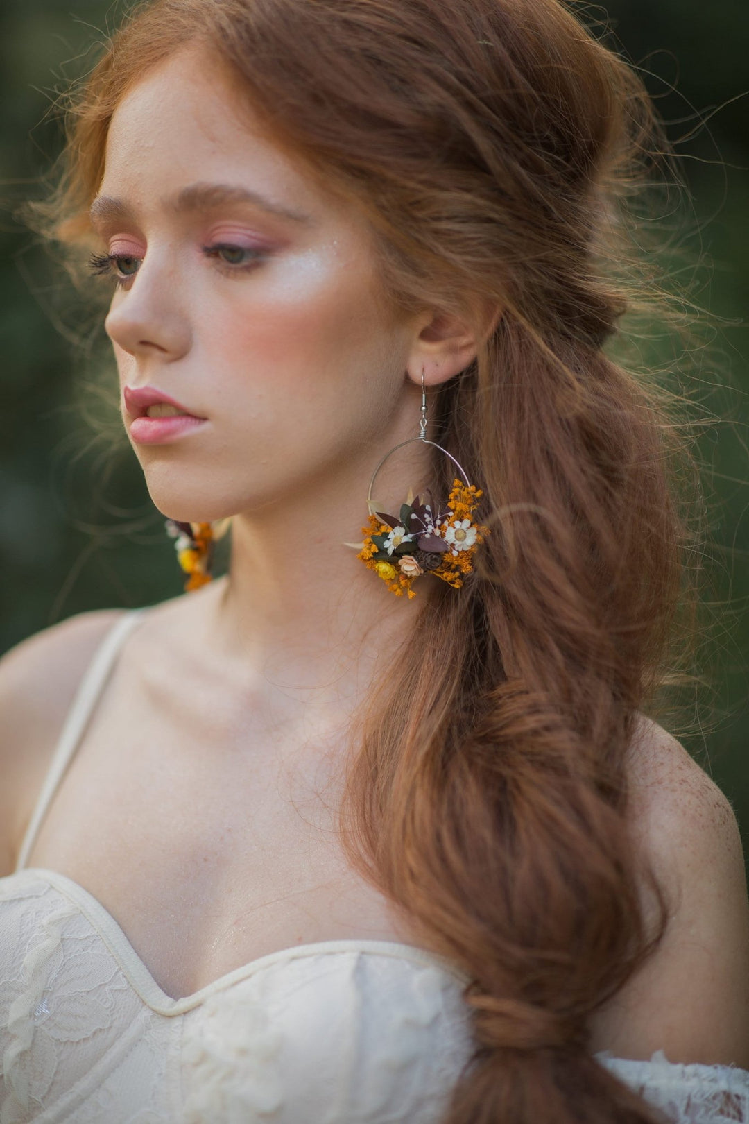 Autumn Flower Circle Earrings: Wedding Bridal Jewelry – handmade floral hair accessory by magaela
