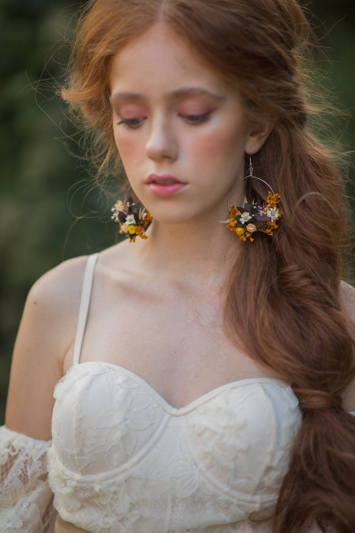 Autumn Flower Circle Earrings: Wedding Bridal Jewelry – handmade floral hair accessory by magaela