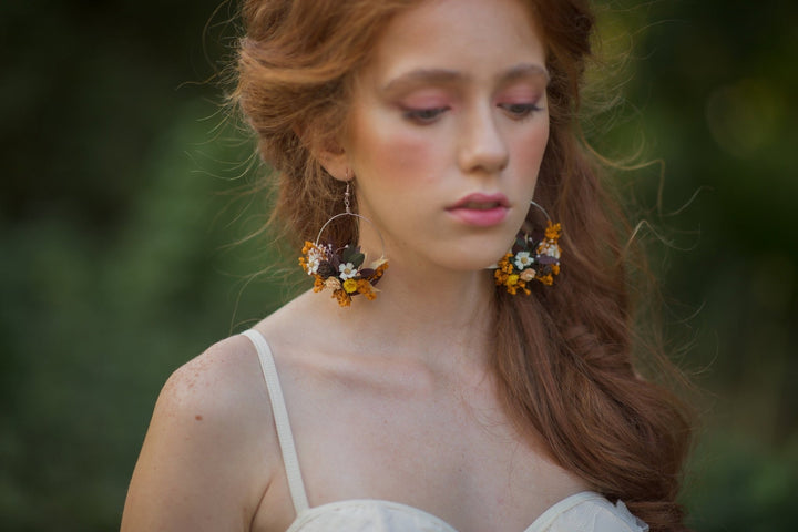 Autumn Flower Circle Earrings: Wedding Bridal Jewelry – handmade floral hair accessory by magaela