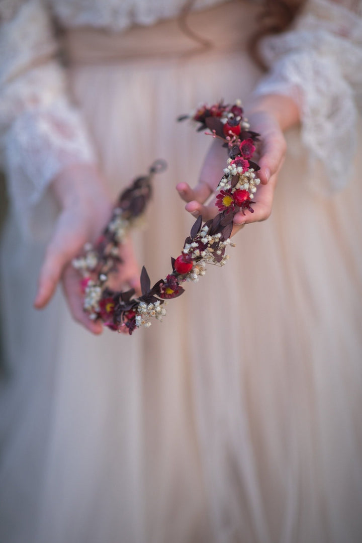Rose Hip Flower Crown: Autumn Wedding Bridal Hair Wreath – handmade floral hair accessory by magaela