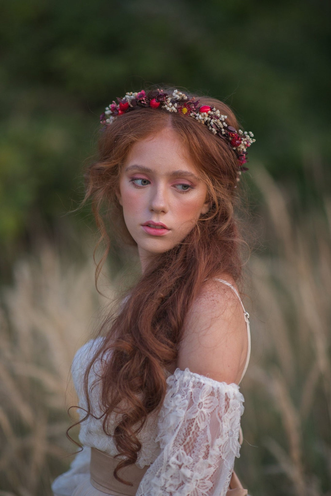 Rose Hip Flower Crown: Autumn Wedding Bridal Hair Wreath – handmade floral hair accessory by magaela